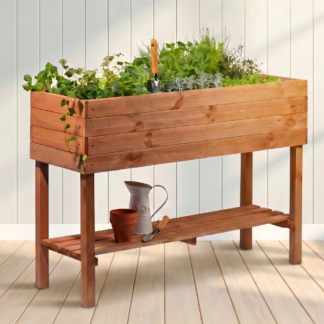 Jalgadel puidust istutuskast, pruun